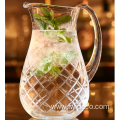 Etched glass jug beverage pitcher